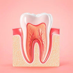Anatomical Cross Section of Human Tooth Structure, 3D Dental Cross Section Illustration