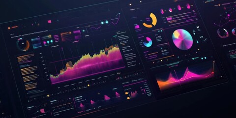 AI-generated dashboard with futuristic charts and glowing data panels, advanced visualization,