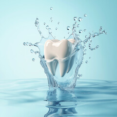Fresh Clean White Tooth with Water Splash, Dental Care Concept