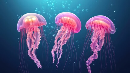 Jellyfish floating in the sea. Illustration for brochure, cover, poster, presentation or banner.