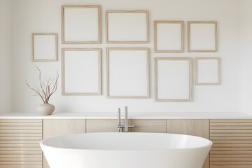 Fototapeta premium Frame mockup, Living room wall poster mockup. Interior mockup with house background. Modern interior design.
