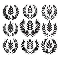 laurel wreath Vector Black silhouettes icon set.