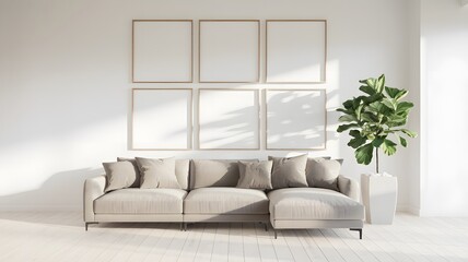 Frame mockup, Living room wall poster mockup. Interior mockup with house background. Modern interior design.