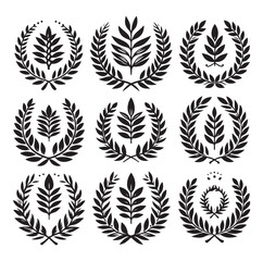 laurel wreath Vector Black silhouettes icon set.