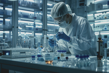 Naklejka premium Medical service, laboratory doing tests Surrounded by laboratory equipment and samples.