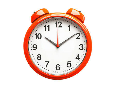 Large orange clock with white numbers showing the time as 10:30. isolate transparent background