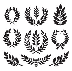 laurel wreath Vector Black silhouettes icon set.