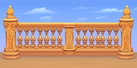 Fototapeta premium A decorative wooden railing with intricate carvings and a smooth finish.