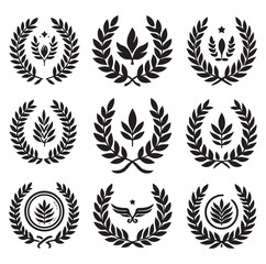 laurel wreath Vector Black silhouettes icon set.
