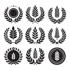 laurel wreath Vector Black silhouettes icon set.