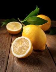 Fresh Lemon fruit still life on wooden table