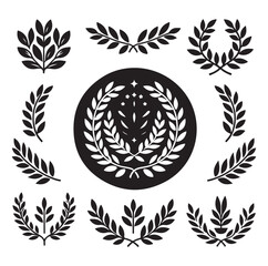 laurel wreath Vector Black silhouettes icon set.
