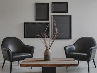 Frame mockup, Living room wall poster mockup. Interior mockup with house background. Modern interior design.
