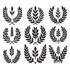 laurel wreath Vector Black silhouettes icon set.