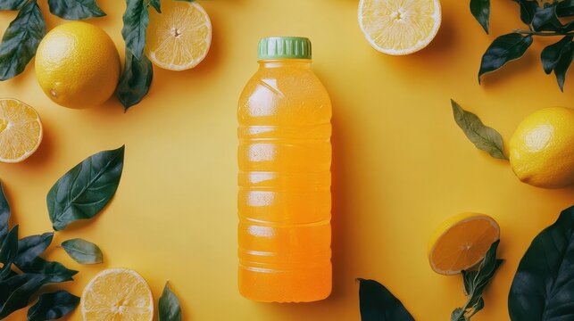 Refreshing sports drink bottle with central blank space for flavors, workout placeholder, zesty and cool
