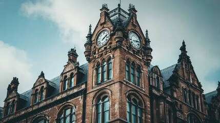 Fototapeta premium Victorian Town Hall with Clock Tower Architecture