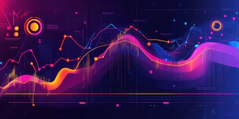 Elegant line chart with neon highlights on a dark background, sleek and modern,