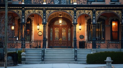Obraz premium Victorian Hotel with Decorative Facade and Entrance