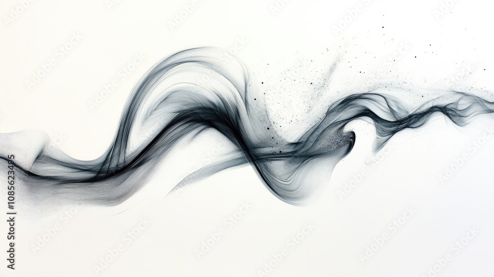 Poster abstract black and white smoke wave art with flowing lines and textures creating a minimalistic and 