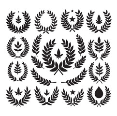 laurel wreath Vector Black silhouettes icon set.