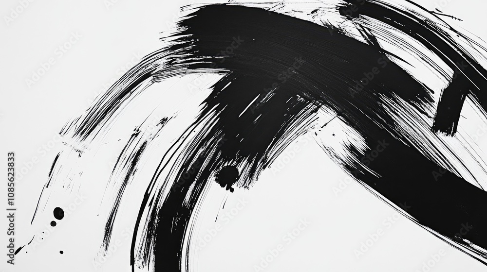 Poster abstract black brush strokes on a white canvas creating dynamic texture and contrast suitable for mo