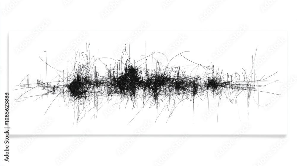 Poster abstract monochrome artwork featuring chaotic line patterns creating a dynamic and energetic visual 