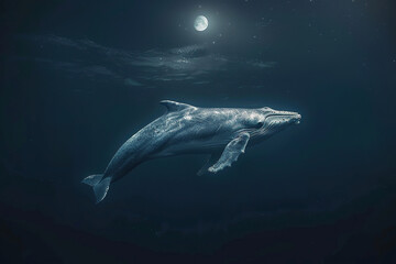 Fototapeta premium Fantastically beautiful majestic huge whale in blue ocean