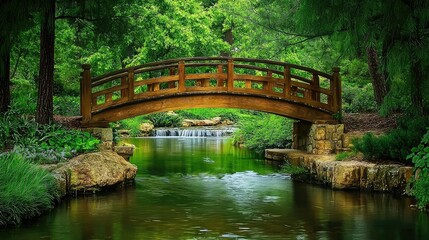 Serene Stream Under Wooden Bridge in Tranquil Setting