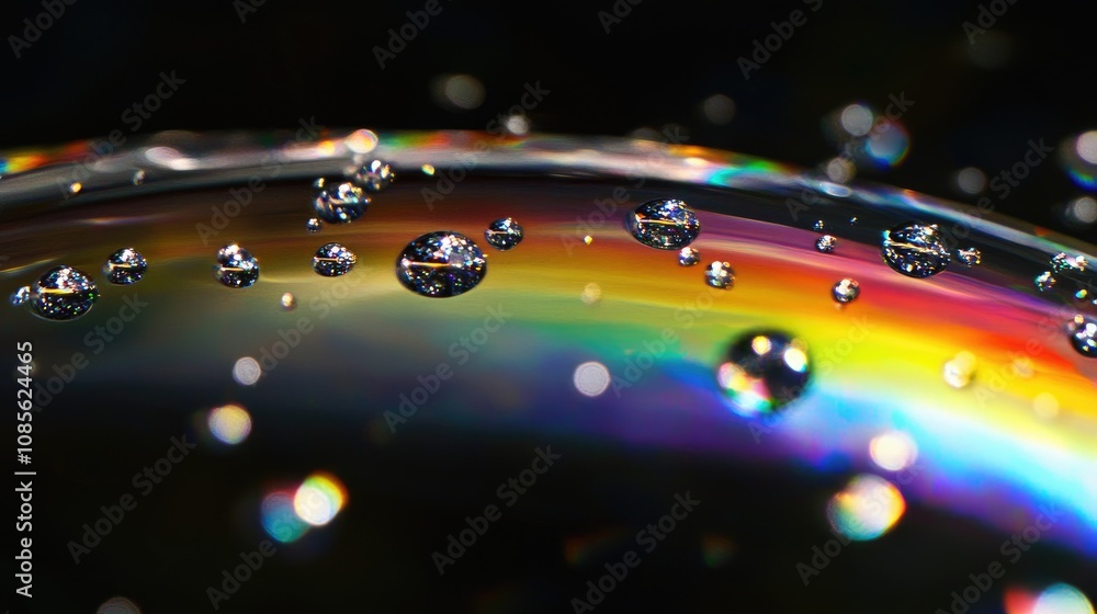 Poster close-up of colorful soap bubbles with rainbow reflections captured in a dreamlike background with s