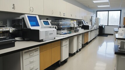 Lab equipped with digital genetic sequencing and advanced synthesizing equipment