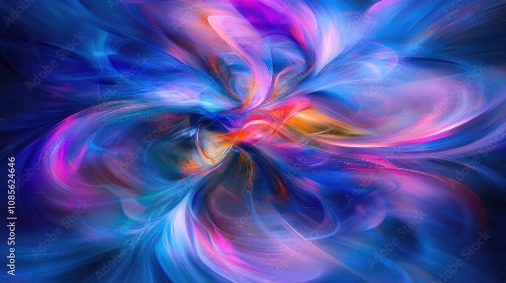 Poster abstract swirling colors with dynamic movement and vivid light effects in a modern artistic composit