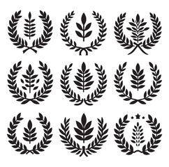 laurel wreath Vector Black silhouettes icon set.