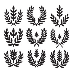 laurel wreath Vector Black silhouettes icon set.