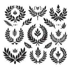 laurel wreath Vector Black silhouettes icon set.
