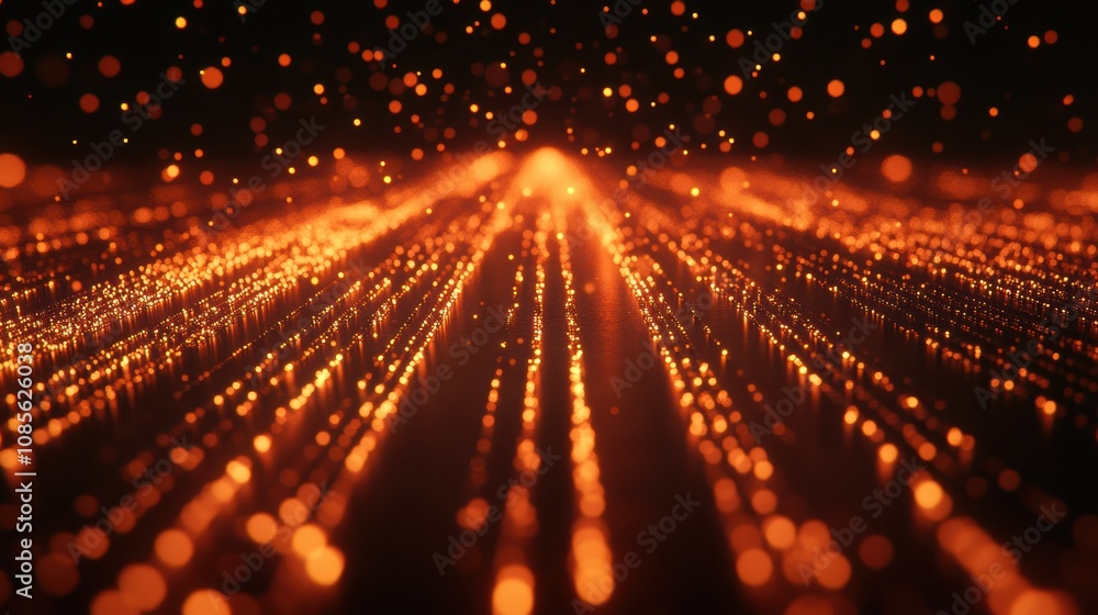 Poster a mesmerizing display of glowing orange particles, creating a dynamic sense of movement and depth in