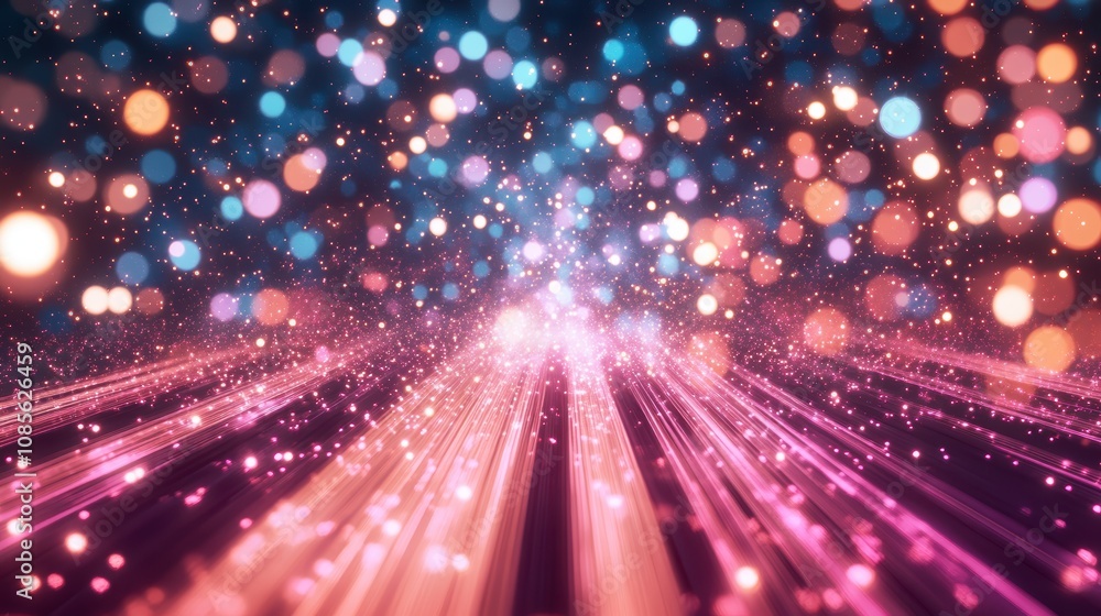 Poster a vibrant abstract background featuring colorful lights and sparkles, creating a sense of depth and 