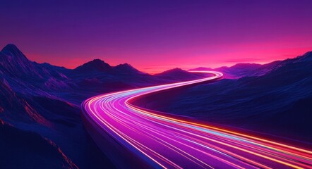 vibrant highway with streaks of colorful light, representing the speed and energy of digital marketing