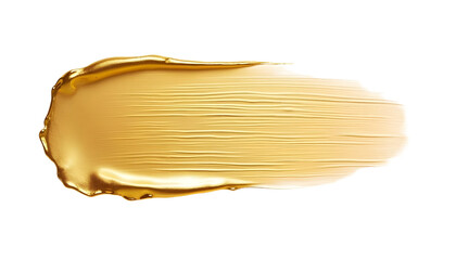 A vivid golden paint brush stroke against a white backdrop. Ideal for artistic