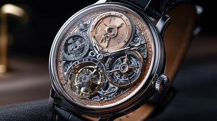 Intricate gears in a refined timepiece showcase masterful engineering and exceptional accuracy.