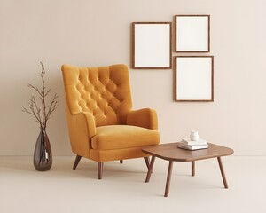 Frame mockup, Living room wall poster mockup. Interior mockup with house background. Modern interior design.