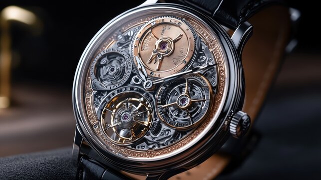 Intricate gears in a refined timepiece showcase masterful engineering and exceptional accuracy.