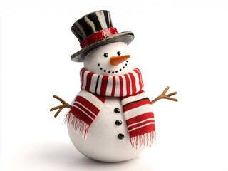 Solitary 3D snowman with a carrot nose and coal eyes isolated 