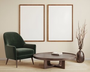 Stylish Frame Mockup for Living Room Wall Poster with Modern Interior Design Background