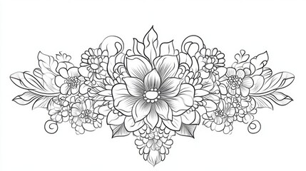 Naklejka premium Elegant Black and White Floral Bouquet Line Art Illustration