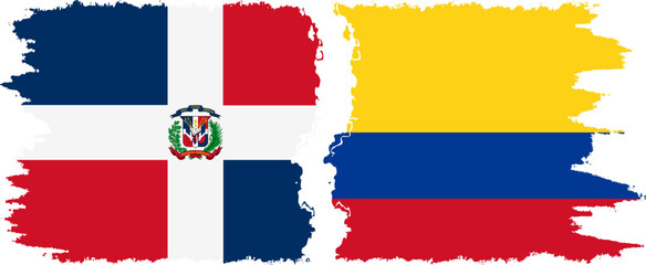Colombia and Dominican Republic grunge flags connection, vector