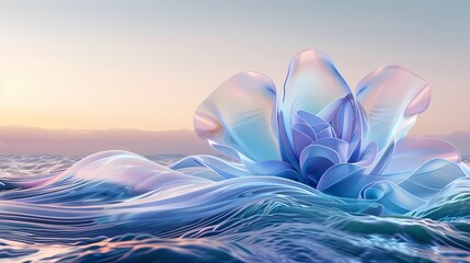 Obraz premium Digital technology Purple and Cyan abstract sea wave and flower poster background