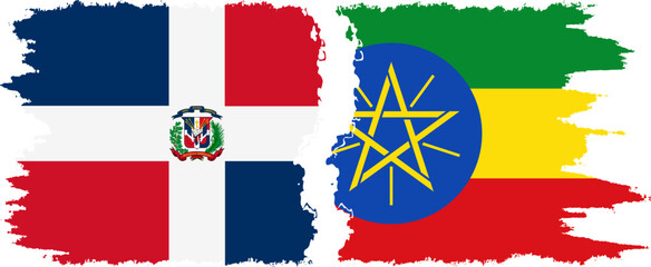 Ethiopia and Dominican Republic grunge flags connection, vector