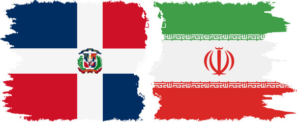 Iran and Dominican Republic grunge flags connection, vector