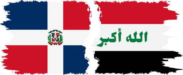 Obraz premium Iraq and Dominican Republic grunge flags connection, vector