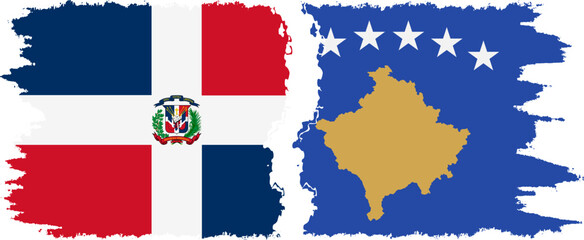 Obraz premium Kosovo and Dominican Republic grunge flags connection, vector